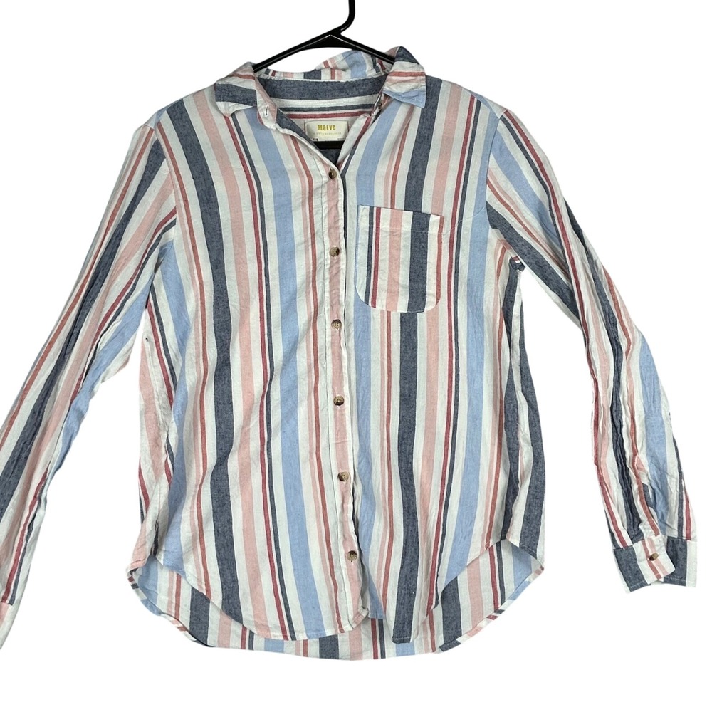 Maeve Anthropologie Chatham Striped Linen Button up top‎ Womens X Small Coastal